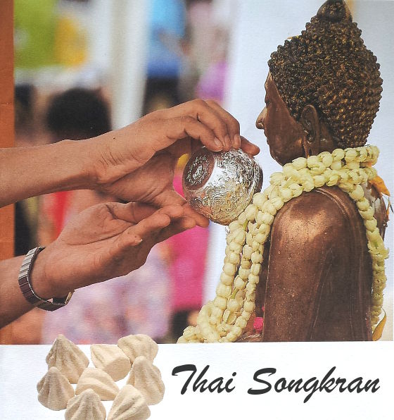 It's a tradition to pour fragrant water on a Buddha statue on Songkran.